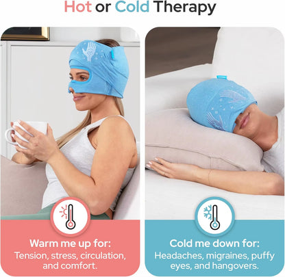 Migraine Relief Cap Built in Slide up Eye Mask Headache Relief 360° Compression Hat with Cooling Gel for Tension and Stress