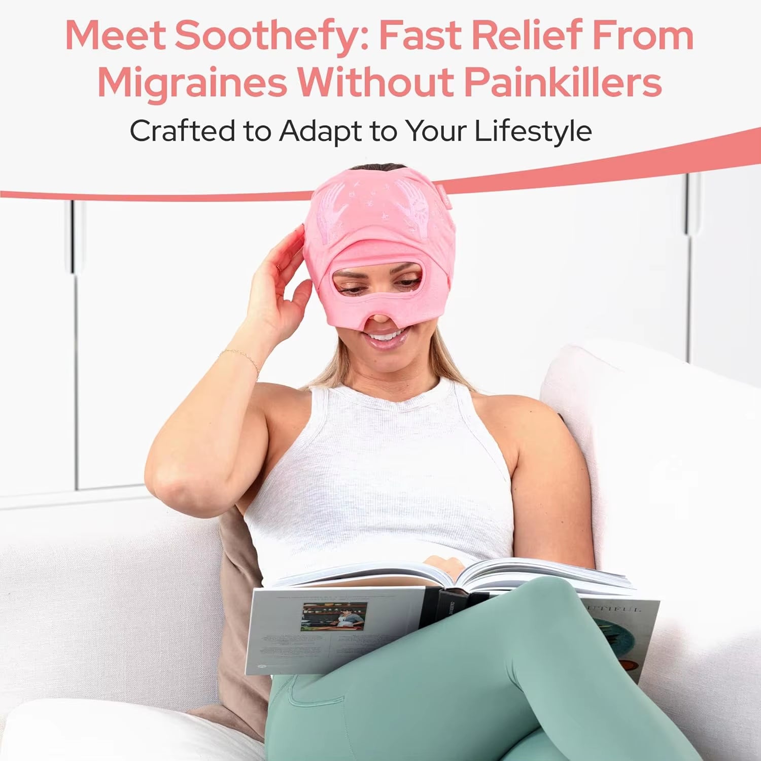Migraine Relief Cap Built in Slide up Eye Mask Headache Relief 360° Compression Hat with Cooling Gel for Tension and Stress
