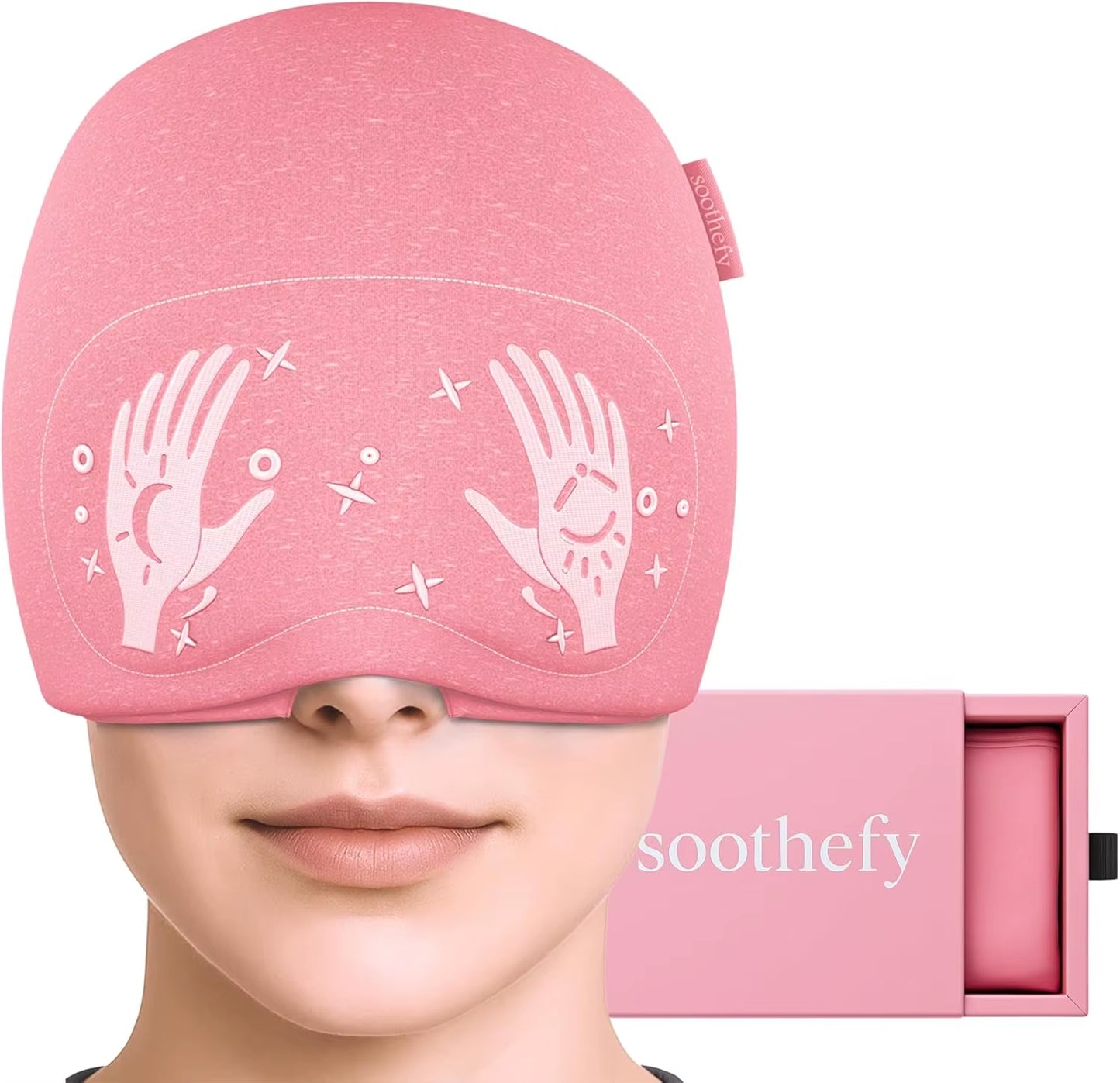 Migraine Relief Cap Built in Slide up Eye Mask Headache Relief 360° Compression Hat with Cooling Gel for Tension and Stress